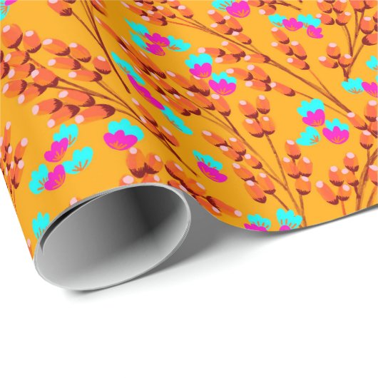 Orangefarbenes Blumenwackelpapier Geschenkpapier (Rolleneckpunkt)