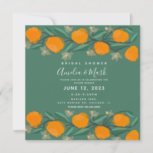 Orangefarbenes botanisches Abstraktes Brautparty Einladung (Vorderseite)