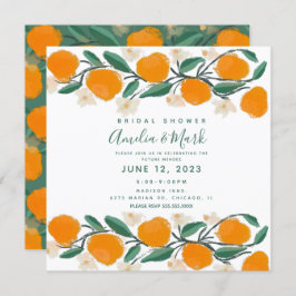 Orangefarbenes botanisches Abstraktes Brautparty Einladung