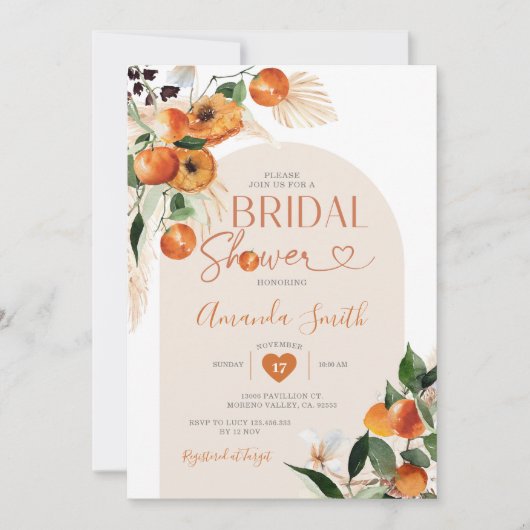 Orangefarbenes Brautparty fand sie ihren Hauptpres Einladung (Vorderseite)