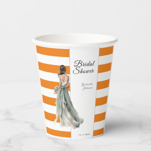 Orangefarbenes Brautparty Pappbecher (Vorderseite)