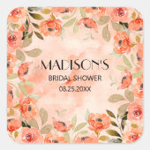 Orangefarbenes Brautparty Quadratischer Aufkleber (Vorderseite)