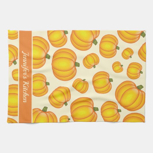 Orangefarbenes Cartoon Pumpkin-Muster und benutzer Geschirrtuch (Horizontal)
