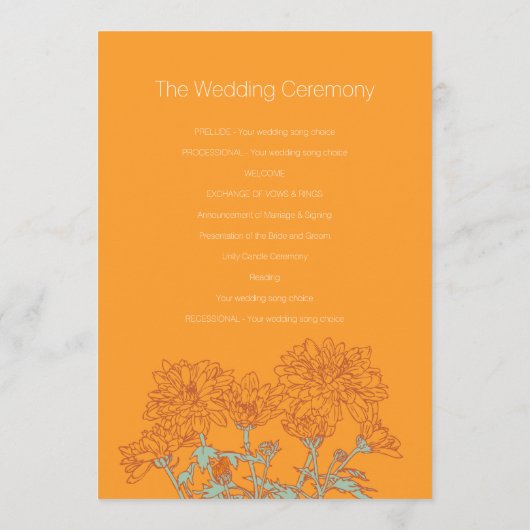Orangefarbenes Chrysanthemum Hochzeitsprogramm Programm (Rückseite)