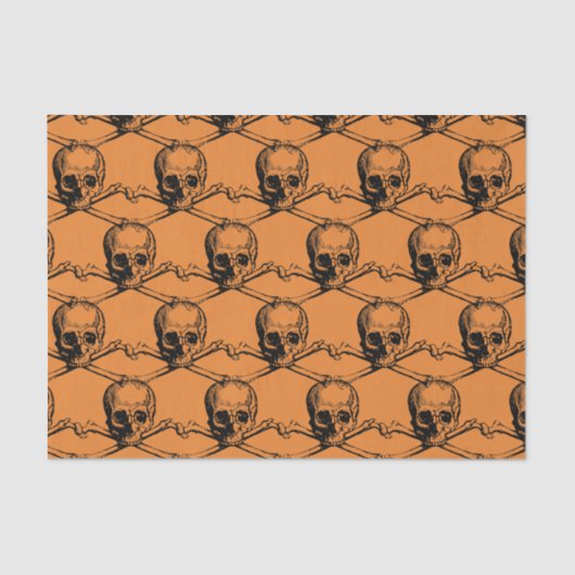 Orangefarbenes Cooles Muster Skull-Halloween-Party Seidenpapier (Vorderseite)