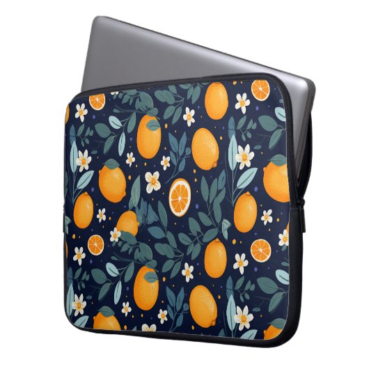 Orangefarbenes Delight Muster Laptopschutzhülle (Vorderseite Links)