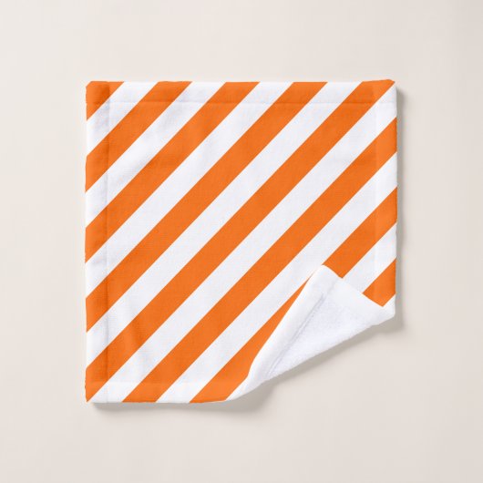Orangefarbenes Diagonal Streifen Badetuch Set (Waschlappen)