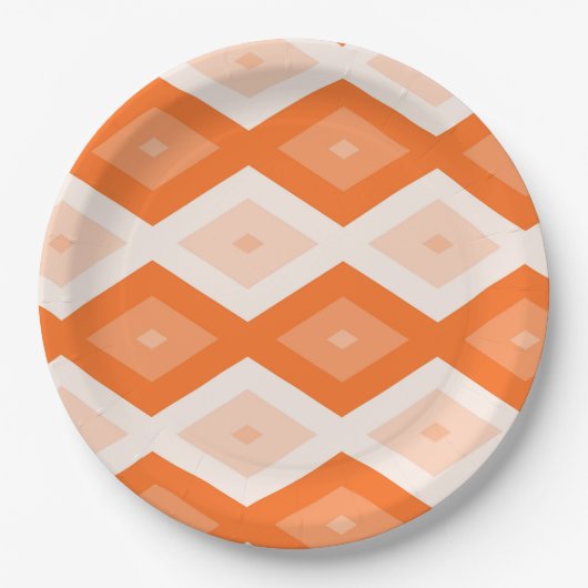 Orangefarbenes Diamantmuster Pappteller (Vorderseite)