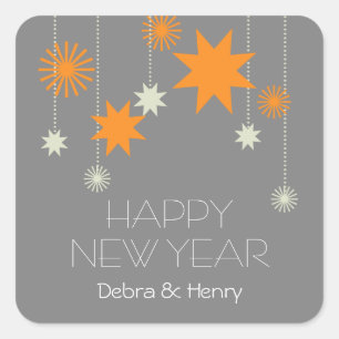 Orangefarbenes Feuerwerk funkelt Gastgeschenk-Mark Quadratischer Aufkleber