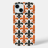 Orangefarbenes Fleur-de-lis-Muster Case-Mate iPhone Hülle (Rückseite)