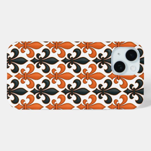Orangefarbenes Fleur-de-lis-Muster Case-Mate iPhone Hülle (Rückseite (Horizontal))
