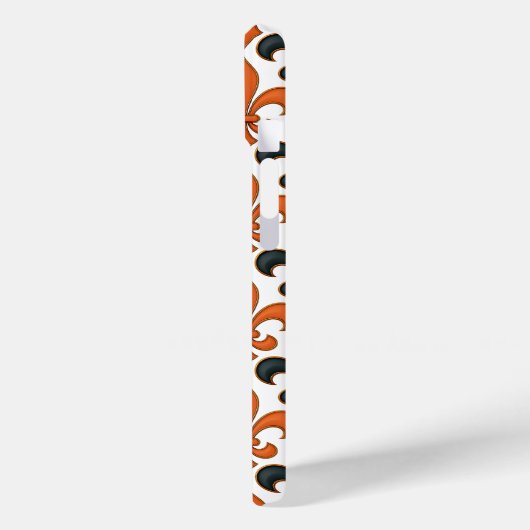 Orangefarbenes Fleur-de-lis-Muster Case-Mate iPhone Hülle (Rückseite / Links)
