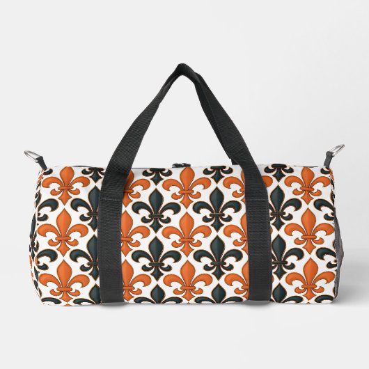 Orangefarbenes Fleur-de-lis-Muster Duffle Bag (Vorderseite)