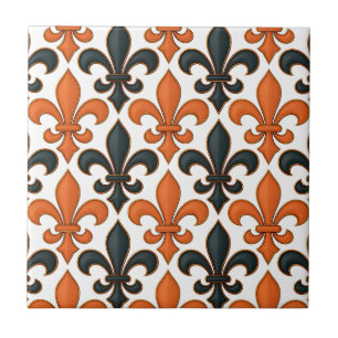 Orangefarbenes Fleur-de-lis-Muster Fliese
