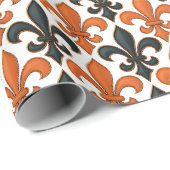 Orangefarbenes Fleur-de-lis-Muster Geschenkpapier (Rolleneckpunkt)