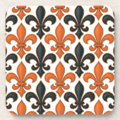 Orangefarbenes Fleur-de-lis-Muster Getränkeuntersetzer (Vorderseite)