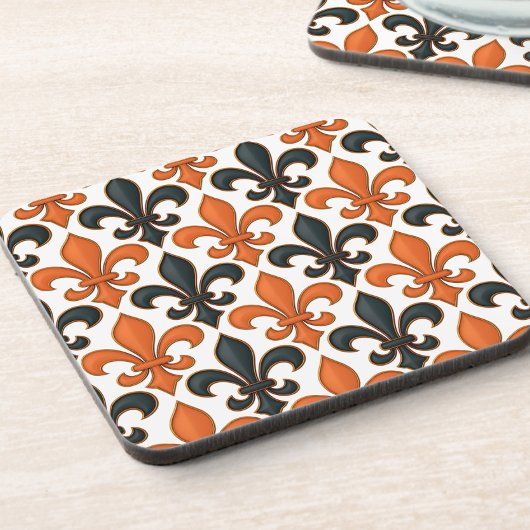 Orangefarbenes Fleur-de-lis-Muster Getränkeuntersetzer