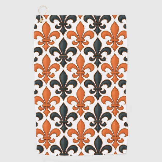 Orangefarbenes Fleur-de-lis-Muster Golfhandtuch (Vorderseite)