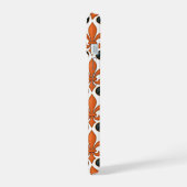 Orangefarbenes Fleur-de-lis-Muster iPhone 15 Hülle (Linke Seite)