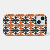 Orangefarbenes Fleur-de-lis-Muster iPhone 15 Hülle (Rückseite (Horizontal))