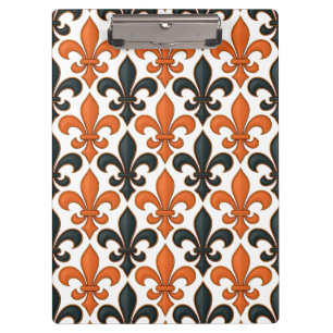 Orangefarbenes Fleur-de-lis-Muster Klemmbrett