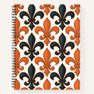 Orangefarbenes Fleur-de-lis-Muster Notizblock