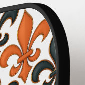 Orangefarbenes Fleur-de-lis-Muster Pickleball Schläger (Linke Seite)