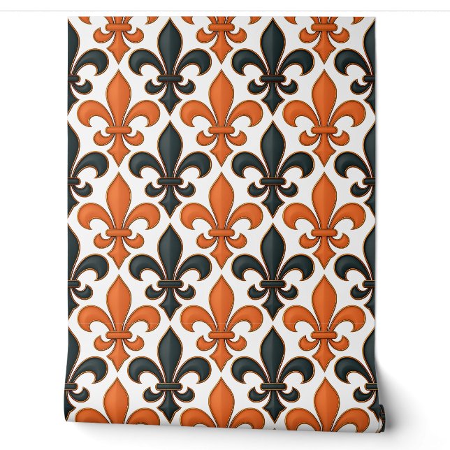Orangefarbenes Fleur-de-lis-Muster Tapete (Abrollen)