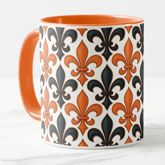 Orangefarbenes Fleur-de-lis-Muster Tasse