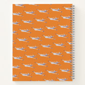 Orangefarbenes Flugzeugnotebook, Beechcraft Bonanz Notizbuch (Rückseite)