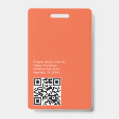 Orangefarbenes Foto-ID-Abzeichen mit QR-Code Ausweis (Back)