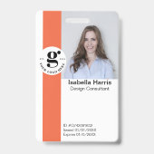 Orangefarbenes Foto-ID-Abzeichen mit QR-Code Ausweis (Front)