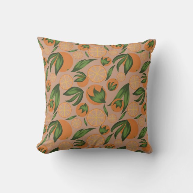 Orangefarbenes Fruchtmuster Kissen (Vorderseite)