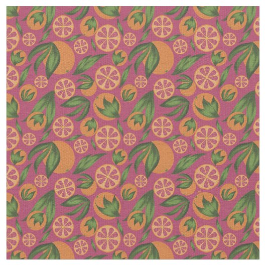 Orangefarbenes Fruchtmuster Stoff (Nahaufnahme)