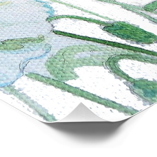 Orangefarbenes, gelbes Mohn Wasserfarbkissen Weiß Poster (Ecke)