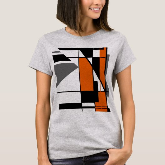 Orangefarbenes, geometrisches Mosaik-MCM-Look T-Shirt (Vorderseite)