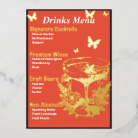 Orangefarbenes, goldverziertes Getränkemenü