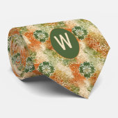 Orangefarbenes, grün Abstraktes Blumenmonogramm Krawatte (Gerollt)