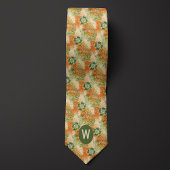 Orangefarbenes, grün Abstraktes Blumenmonogramm Krawatte