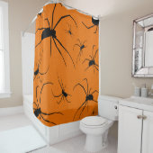 Orangefarbenes Halloween-Muster, Schwarze Spider Duschvorhang (Beispiel)