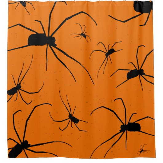 Orangefarbenes Halloween-Muster, Schwarze Spider Duschvorhang (Vorderseite)