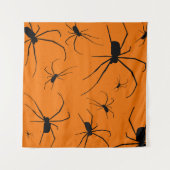 Orangefarbenes Halloween-Muster, Schwarze Spider Wandteppich (Vorderseite (Horizontal))