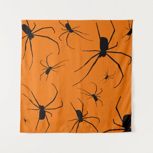 Orangefarbenes Halloween-Muster, Schwarze Spider Wandteppich (Vorderseite (Horizontal))