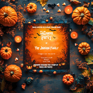 Orangefarbenes Halloween-Party mit Pumpkins und Ba Einladung