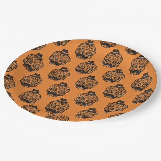 Orangefarbenes Halloween-Party Pappteller (Schrägansicht)