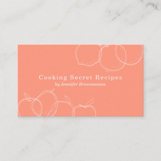 Orangefarbenes handgefertigtes Obstbäckerei-Rezept Visitenkarte (Vorderseite)