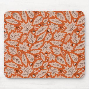 Orangefarbenes Herbstlaub- und Acornmuster Mousepad