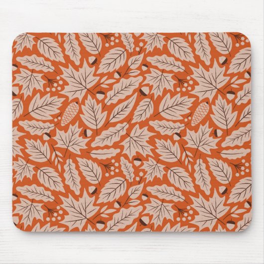 Orangefarbenes Herbstlaub- und Acornmuster Mousepad (Vorne)