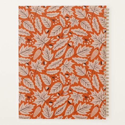 Orangefarbenes Herbstlaub- und Acornmuster Planer (Rückseite)