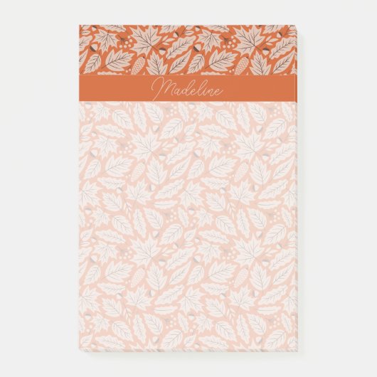 Orangefarbenes Herbstlaub- und Acornmuster Post-it Klebezettel (Vorderseite)